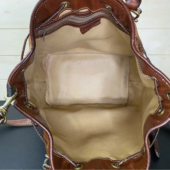 Vintage Pollini Purse Woven Italian Leather Tote Shoulder Bag Brown Brass - Picture 4 of 10